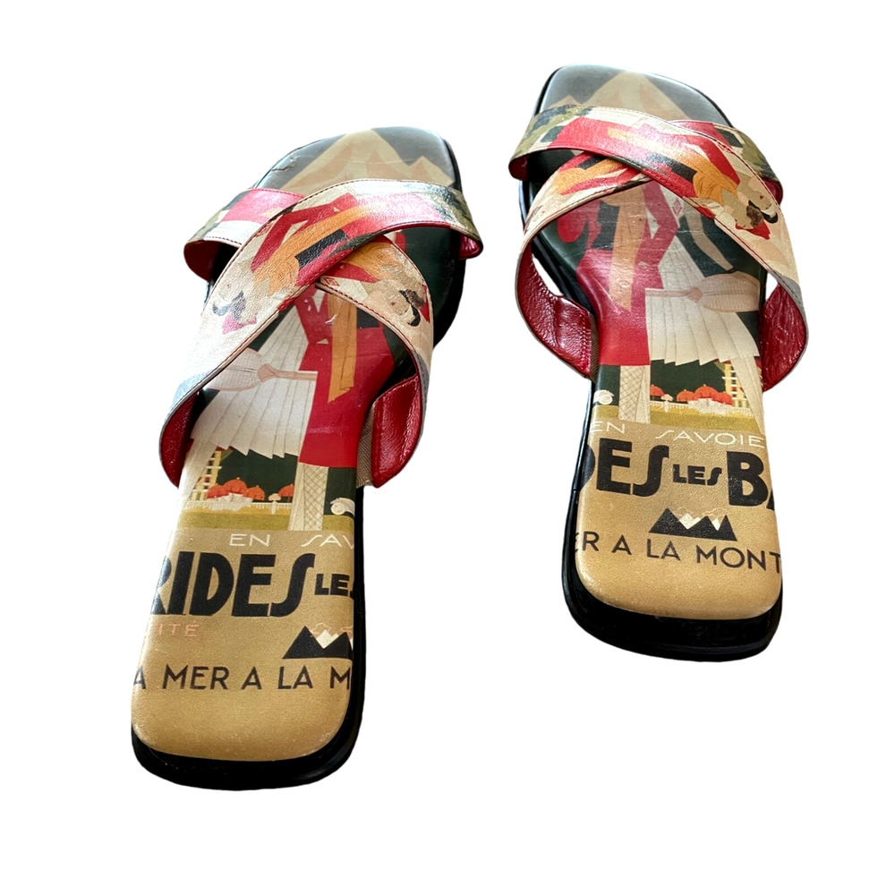 ICON Brides les Bains Size 6M Leather Wearable Art Slip-On Sandal Comfort Slides